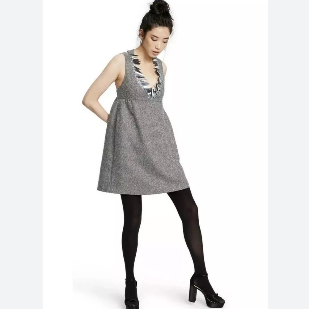 Anna Sui for Target Metallic Gray Boucle V-Neck Shift Mini Dress Size Medium